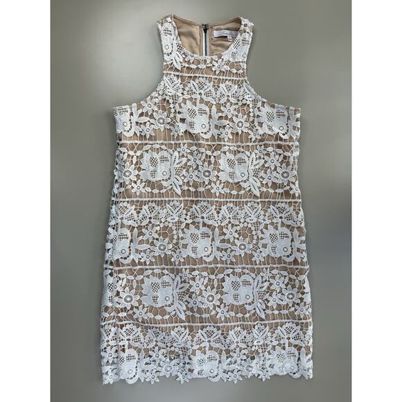 Lovers and Friends Caspian Chunky Lace Shift Dress S White Tan Nude Coquette - Picture 5 of 16